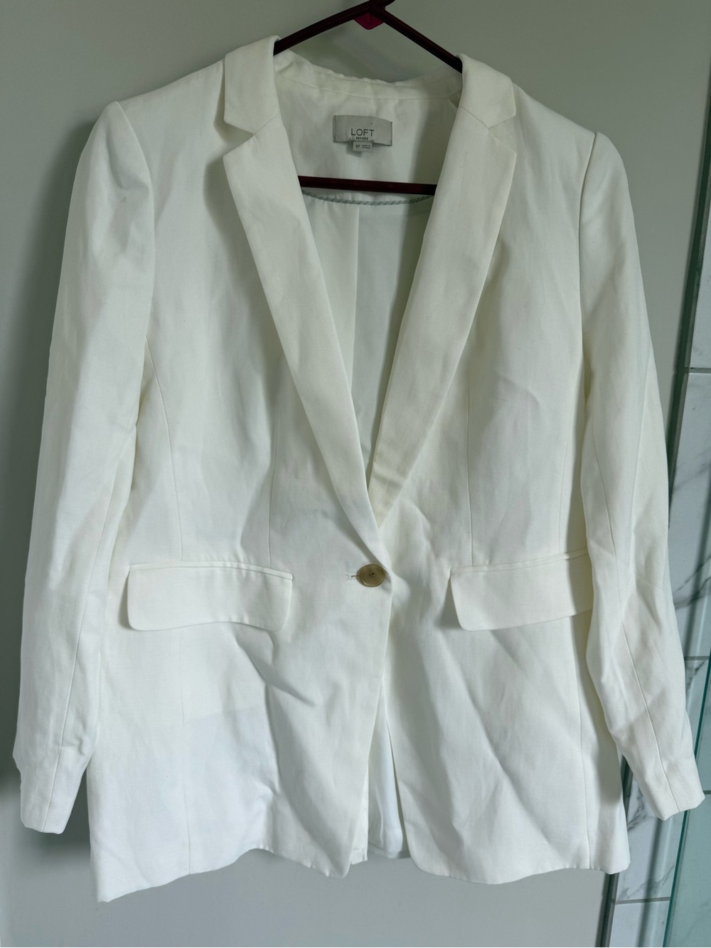 LOFT White Single-Button Notch Lapel Blazer